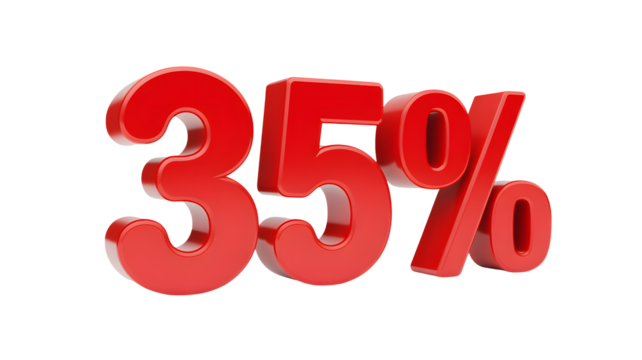 Bold red 35% discount symbol on transparent background for sales promotions