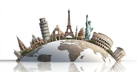 World landmarks on a globe