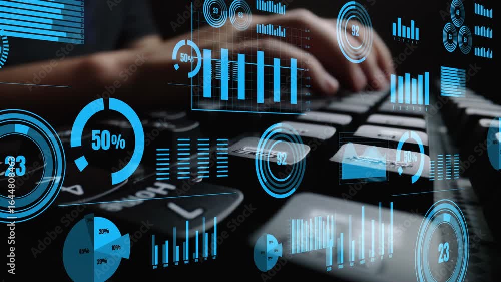 Aufkleber a captivating display of blue-colored graphs and charts represents data analytics and performance me