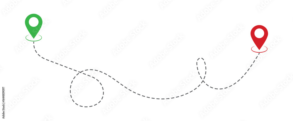 Poster route location icon, two pin. dotted path line with red points. travel concept with path way. vector