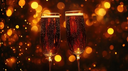 Elegant champagne flutes toasting, a moment of celebration with beautiful bokeh background