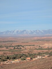 Scenic Moroccan village with Atlas Mountains in the background