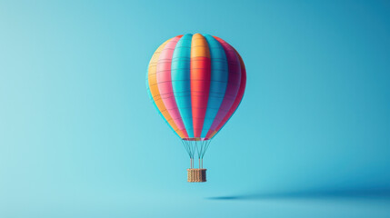 Fototapeta premium Colorful hot air balloon floating against a vibrant blue background with a subtle shadow