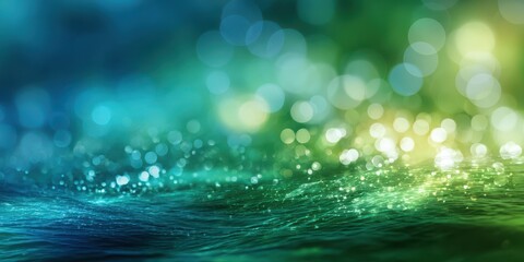 Abstract Background. Artistic Illustration with Water Bokeh Elements in Fresh Green and Blue Tones