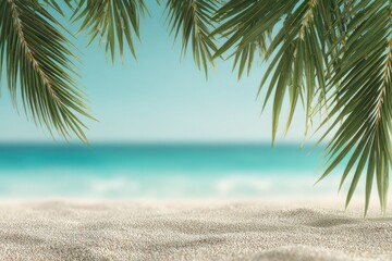 Tropical beach scene with palm leaves (1)