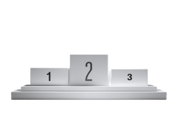 Classic Three-Step Winners Podium with Numbered Steps, Front View, Isolated on Transparent Background