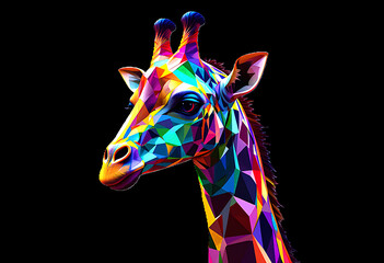 Colorful Giraffe Portrait: A captivating portrait of a giraffe, brought to life with vibrant geometric shapes and bold colors, offers a modern take on animal artistry. 