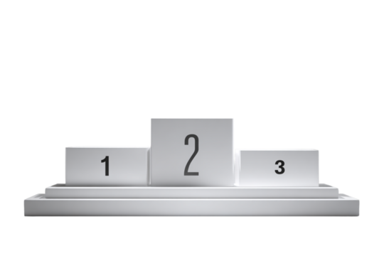 Classic Three-Step Winners Podium with Numbered Steps, Front View, Isolated on Transparent Background