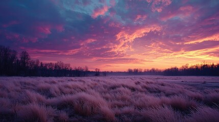 Obraz premium Vibrant Sunset Over a Field