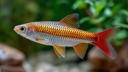Fototapeta premium Ruby barb glides scales glistening