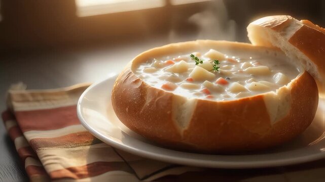 Creamy Vegetable Chowder in Bread Bowl