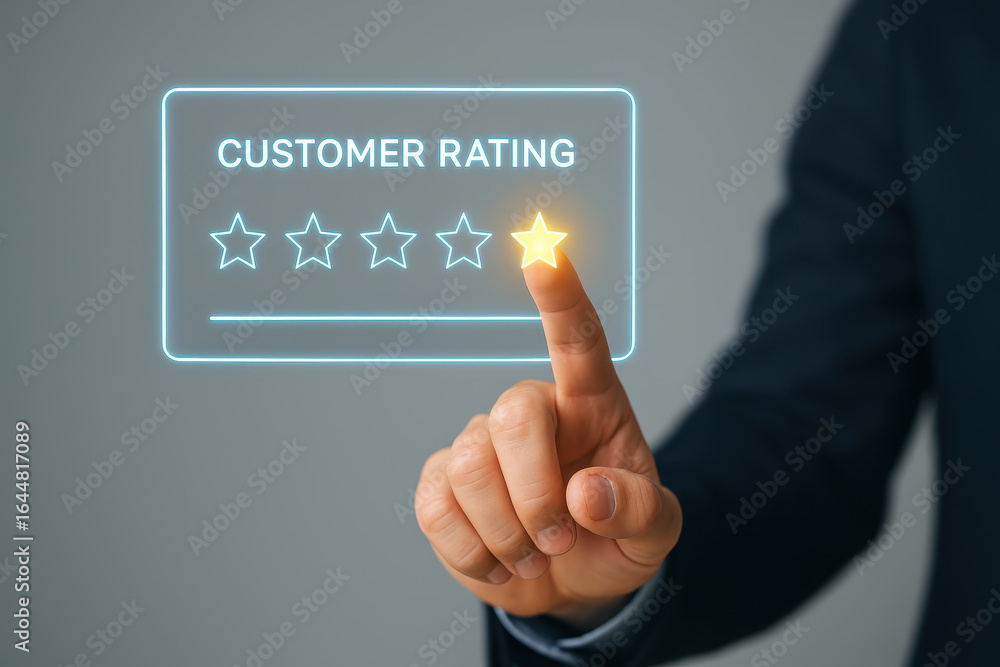 Aufkleber customer rating concept with hand selecting one star symbol representing feedback and data analysis 