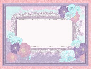 Pastel floral frame with lace border.  Empty white space for photo