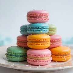 Colorful Assorted French Macarons on a Plate with Sprinkles

