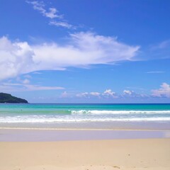 Fototapeta premium Blurred beach scene, vibrant sky