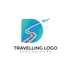 Modern Travel Agency Letter Logo with Airplane and Sunset Design