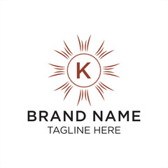 Initial letter K serif font logo design, green nature graphic icon concept