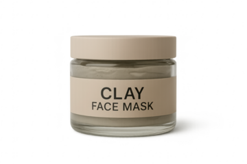 Clay face mask in glass jar with transparent background