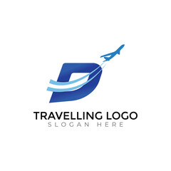 Modern Travel Agency Letter Logo with Airplane and Sunset Design