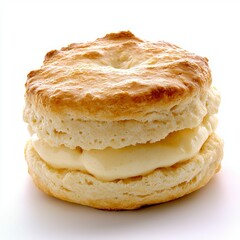 Golden Brown Scone with Creamy Vanilla Custard on White Background