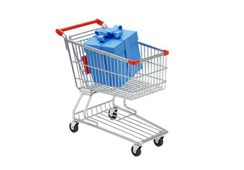 Shopping Cart with Gift on transparent background