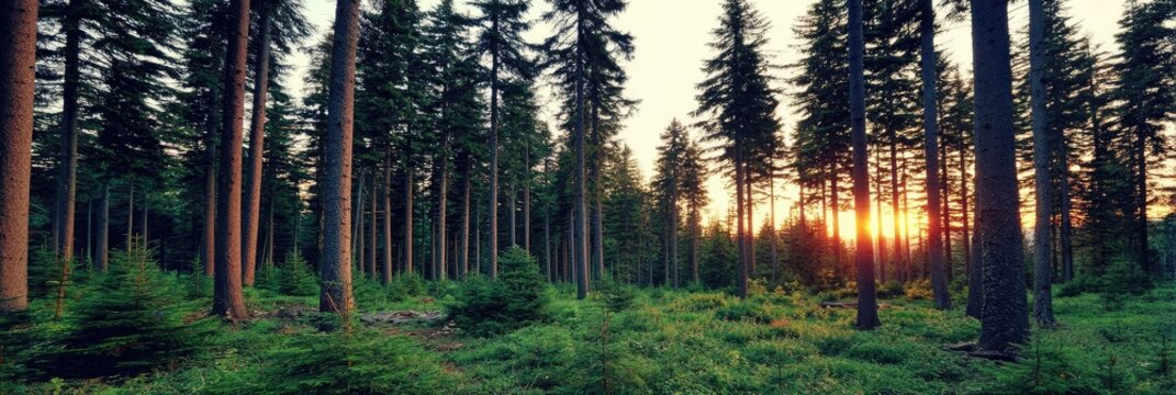 Lush forest at sunset - Powered by Adobe