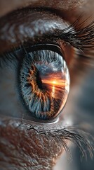 Ultra-Detailed Extreme Macro Human Eye with Sunset Reflection Premium Cinematic Focus for Modern Lifestyle Social Media and Marketing Content