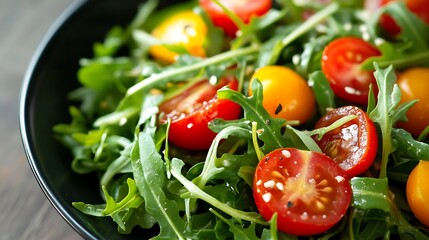 A vibrant salad with fresh rocket juicy tomatoes