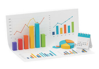 Business analytics charts and graphs isolated on transparent background