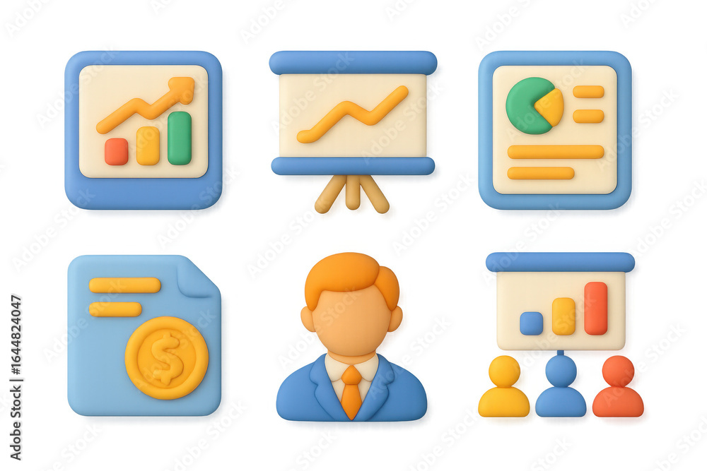 Poster 3d business and data analytics icons set
