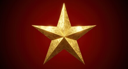 Obraz premium Golden star shining brightly on a rich red background creating a festive and celebratory mood for various design applications