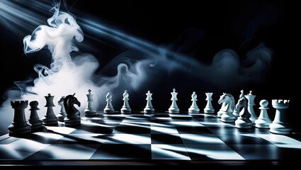 Strategic Chess Game Under Intense Lighting