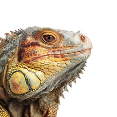 Fototapeta premium Iguana head profile, close-up, studio shot, black background, reptile portrait, wildlife photography