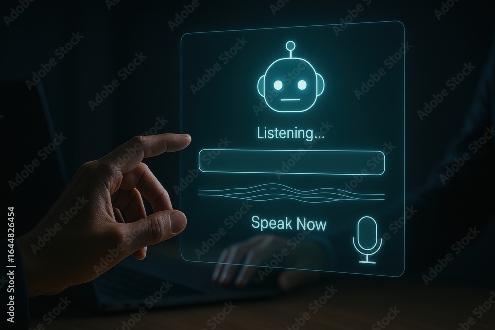 Aufkleber futuristic ai voice assistant interface with listening mode and speak now command