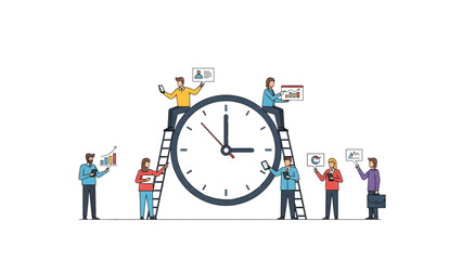 Team Time Management Vector  Time Tracking Icon Concept — Employees and Deadline 