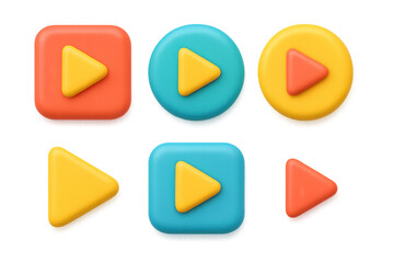 Colorful 3d play buttons in various shapes
