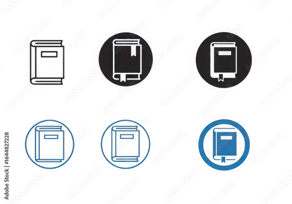 Poster collection of book icons in various styles isolated on transparent background