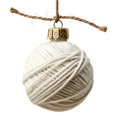 Isolated on white background studio lighting clean cut-out yarn wrapped bauble ornament Christmas decor sharp focus 