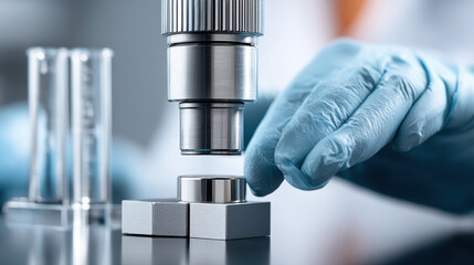 Meticulous researcher using microscope to examine samples in laboratory setting, showcasing precision and focus in scientific work