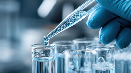 Gloved hands carefully pipetting liquid into test tubes, showcasing precision and focus in laboratory setting