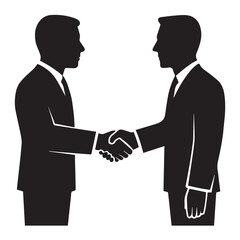 Fototapeta premium Two businessmen in silhouette shaking hands over a briefcase isolated on white background