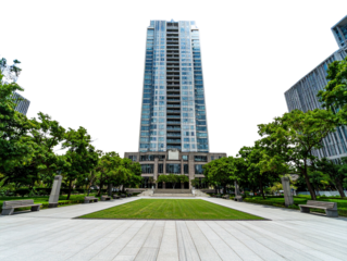  Luxury Residential Tower with Garden Terrace and Park Trees, Angled Perspective Transparent PNG  