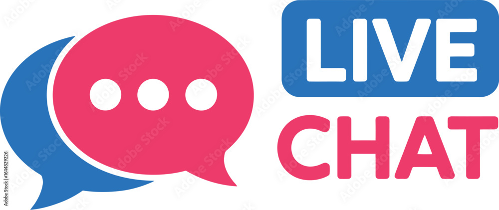 Poster live chat icon with speech bubbles and text for communication
