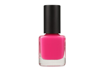 Pink nail polish bottle on transparent background for beauty and cosmetics concepts