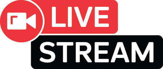 Obraz premium Red and black live stream icon with camera symbol on gray background