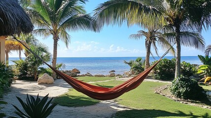 Serene Beach Hammock Escape: Tropical Paradise and Relaxation Haven View