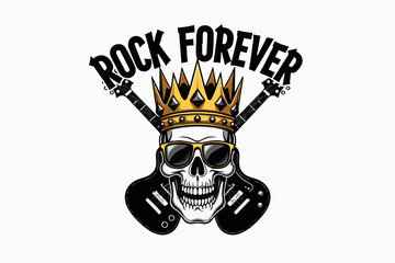 Rock Forever Skull Emblem   skull art, crown skull, guitar crossbones,  colorfull graphics