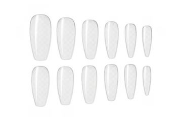 Set of artificial nails showing different sizes on transparent background