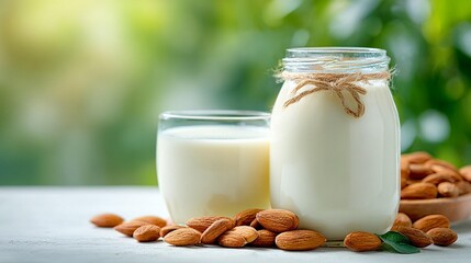 Almond milk outdoors healthy drink