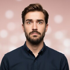 Obraz premium A man looking confused with one eyebrow raised, isolated background